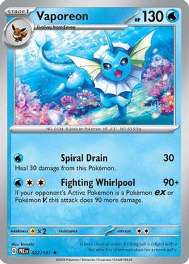 Vaporeon 022/131  - Holofoil SV Prismatic Evolutions - Rare