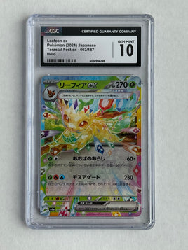 CGC 10 GEM MINT Leafeon EX 003/187 Japanese 2024 Terastal Fest Holo (PSA/BGS)